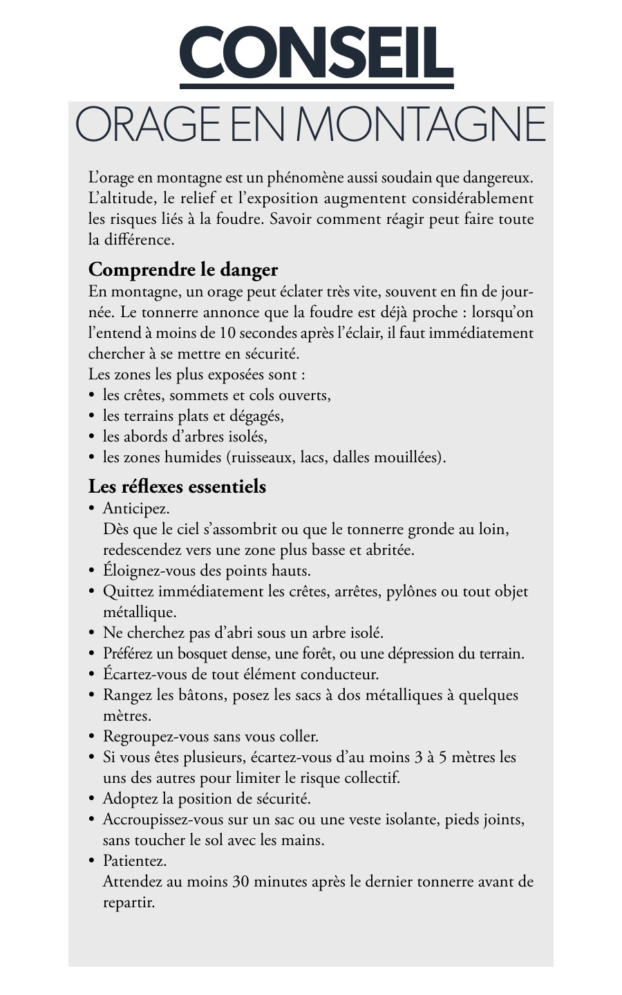 Conseils de terrain